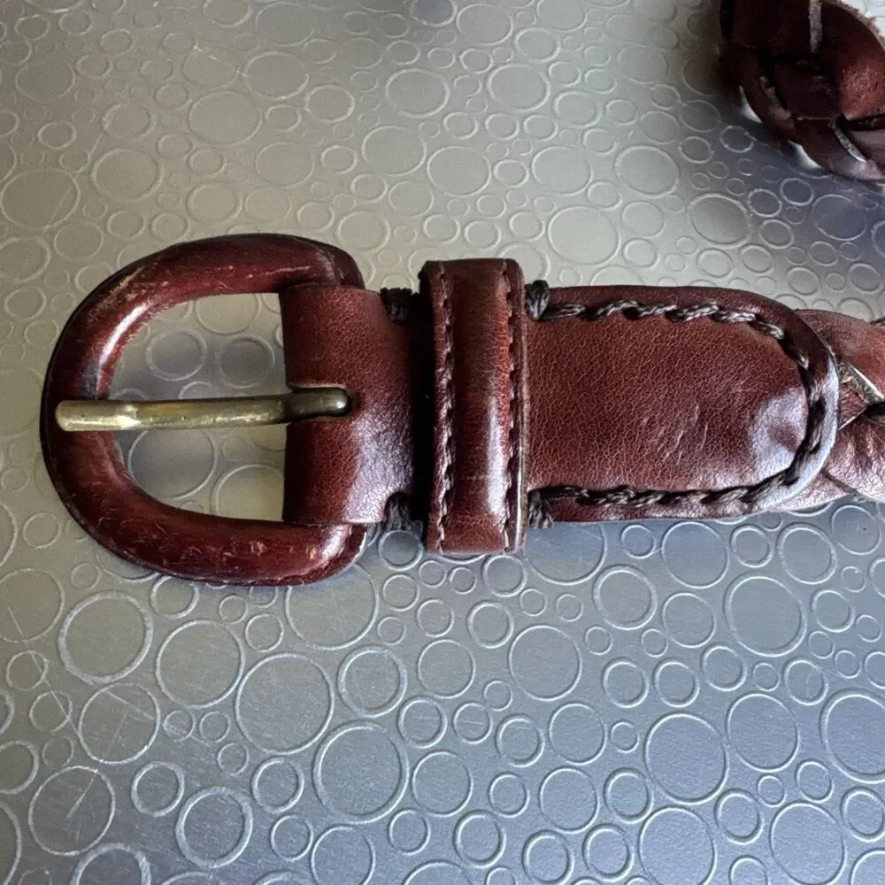 Roundtree Yorke Italian Full Grain Braided Leather Belt 34 Cognac Woven Adjustab